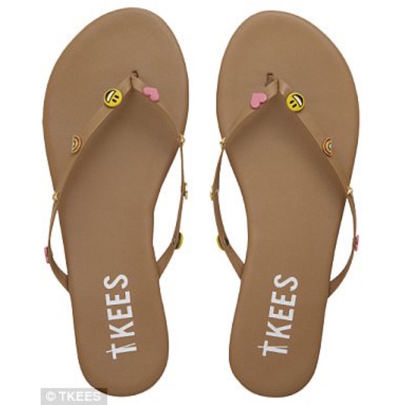 TKEES Shoes - TKEES Emoji Flip Flop Sandals Tan Rainbows Smiley Faces Hearts Stars Sz 9